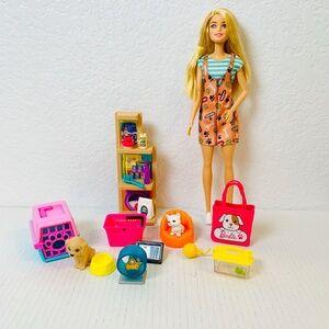 Barbie Veterinarian Groomer Pet Shop Doctor Play Set Dog Cat Turtle Hamster Toys